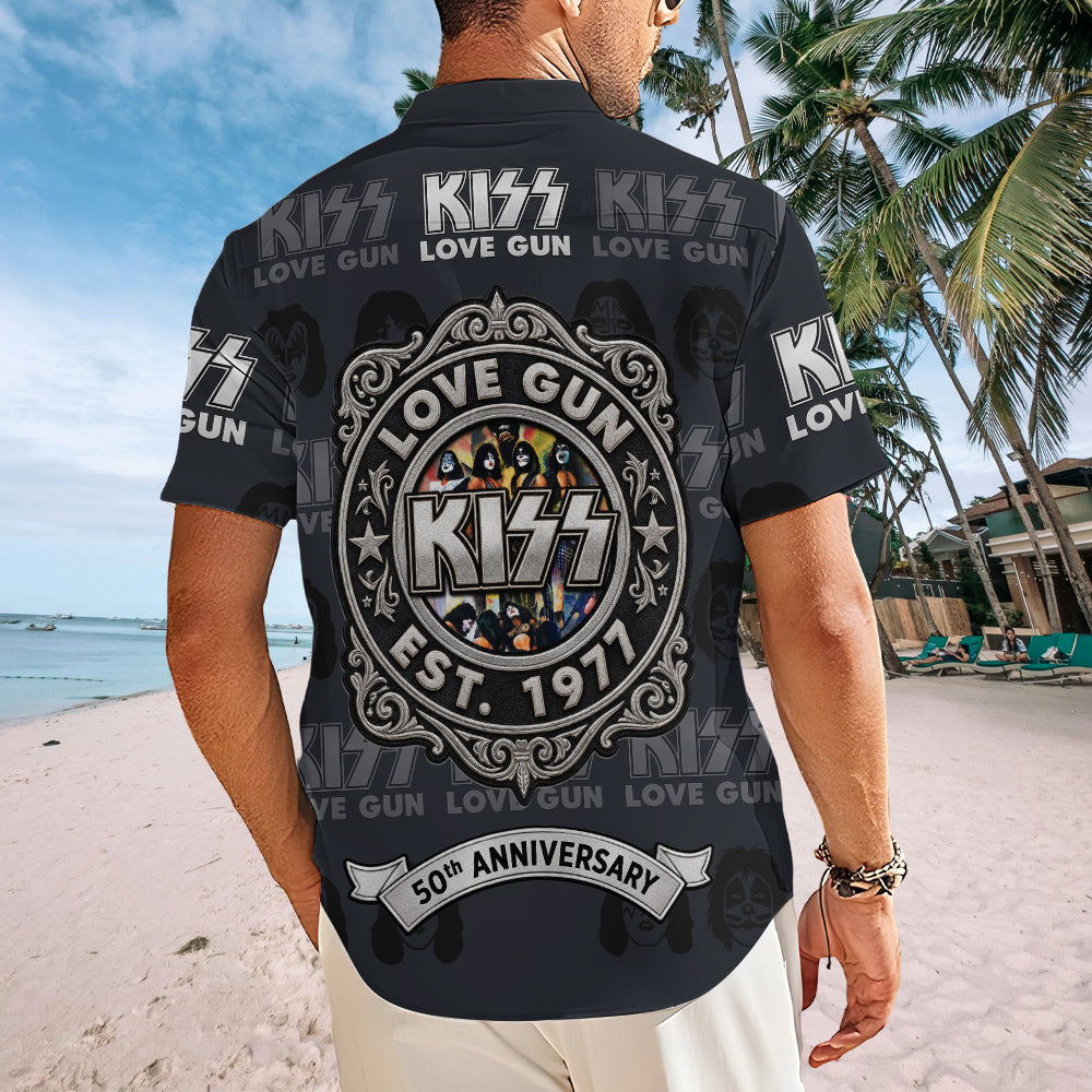 KISS Lovegun 50th Anniversary Short Sleeve Button-Down Shirt – TMTHU7972