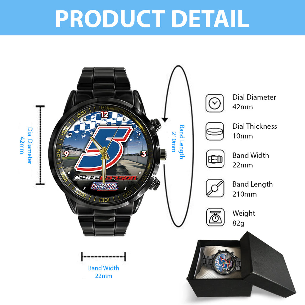Kyle Larson 2025 NASCAR Cup Series Champion Black Stainless Steel Watch – TANTN18543