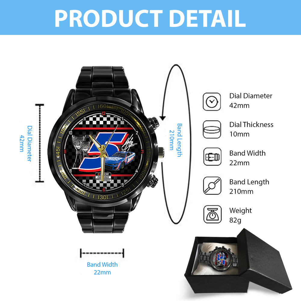 Kyle Larson 2025 NASCAR Cup Series Champion Black Stainless Steel Watch – GNE4646