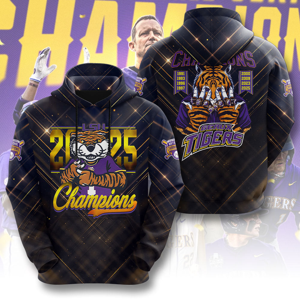LSU Tigers Baseball 2025 National Champions 3D Apparel – GNE 3871