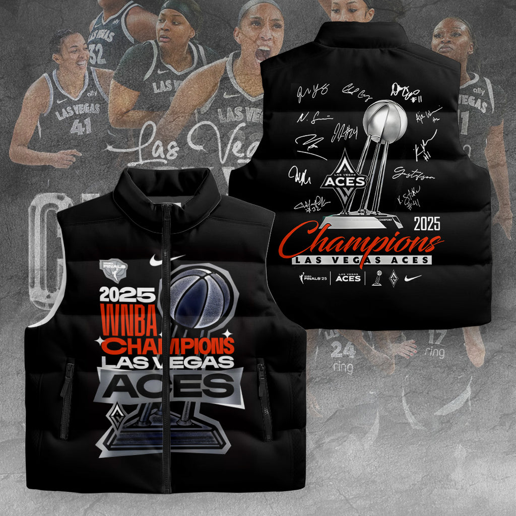 Las Vegas Aces 2025 WNBA Finals Champions 3D Sleeveless Down Jacket – TANTN17687