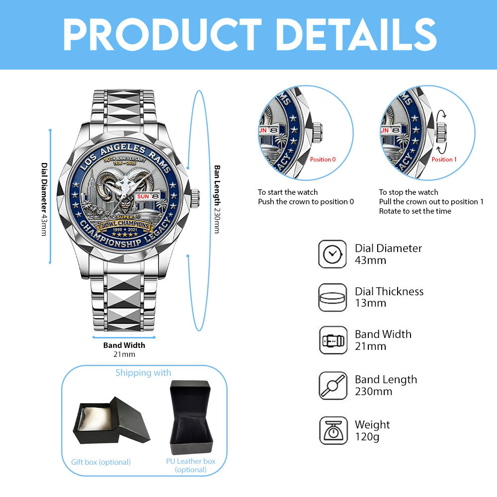 Los Angeles Rams 90th Anniversary Alloy Luxury Quartz Watch – MAITM14148
