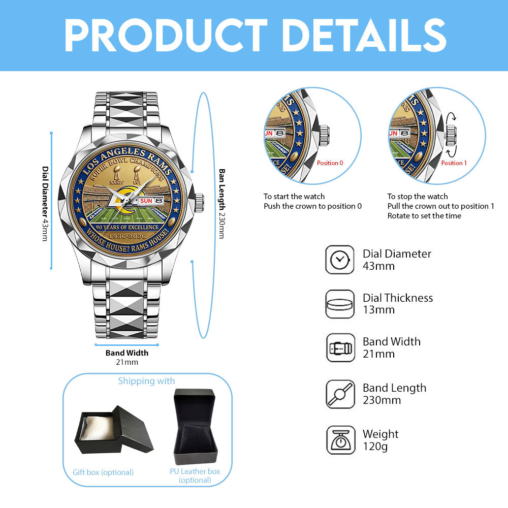 Los Angeles Rams 90th Anniversary Alloy Luxury Quartz Watch – MAITM14253