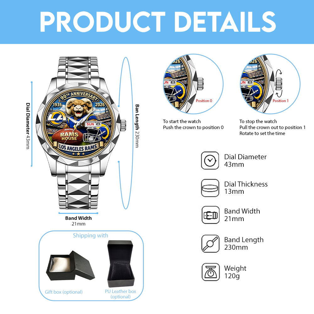 Los Angeles Rams 90th Anniversary Alloy Luxury Quartz Watch – MAITM14512