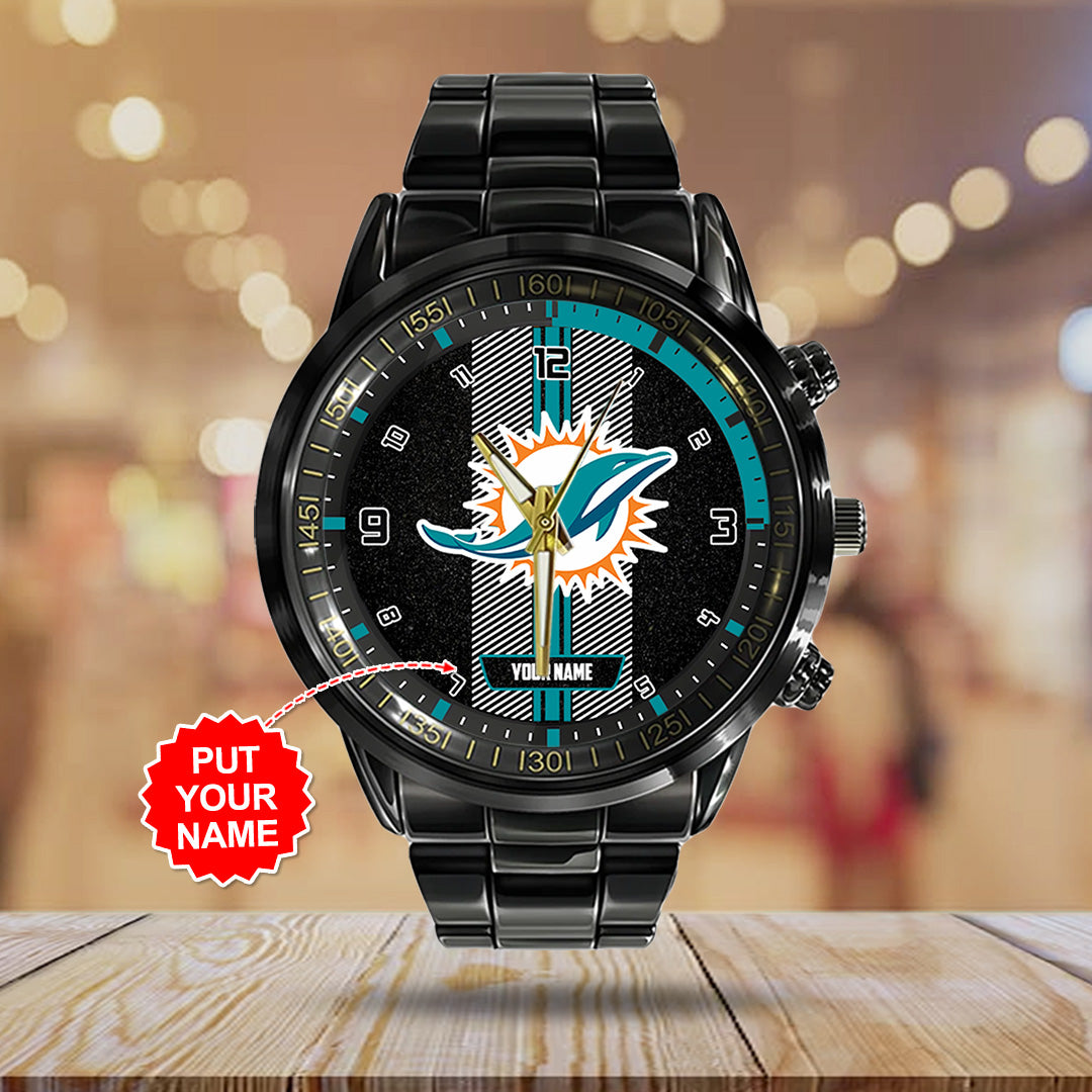 Personalized Miami Dolphins Black Stainless Steel Watch – TANTN16026