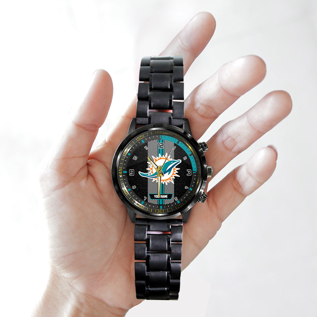 Personalized Miami Dolphins Black Stainless Steel Watch – TANTN16026
