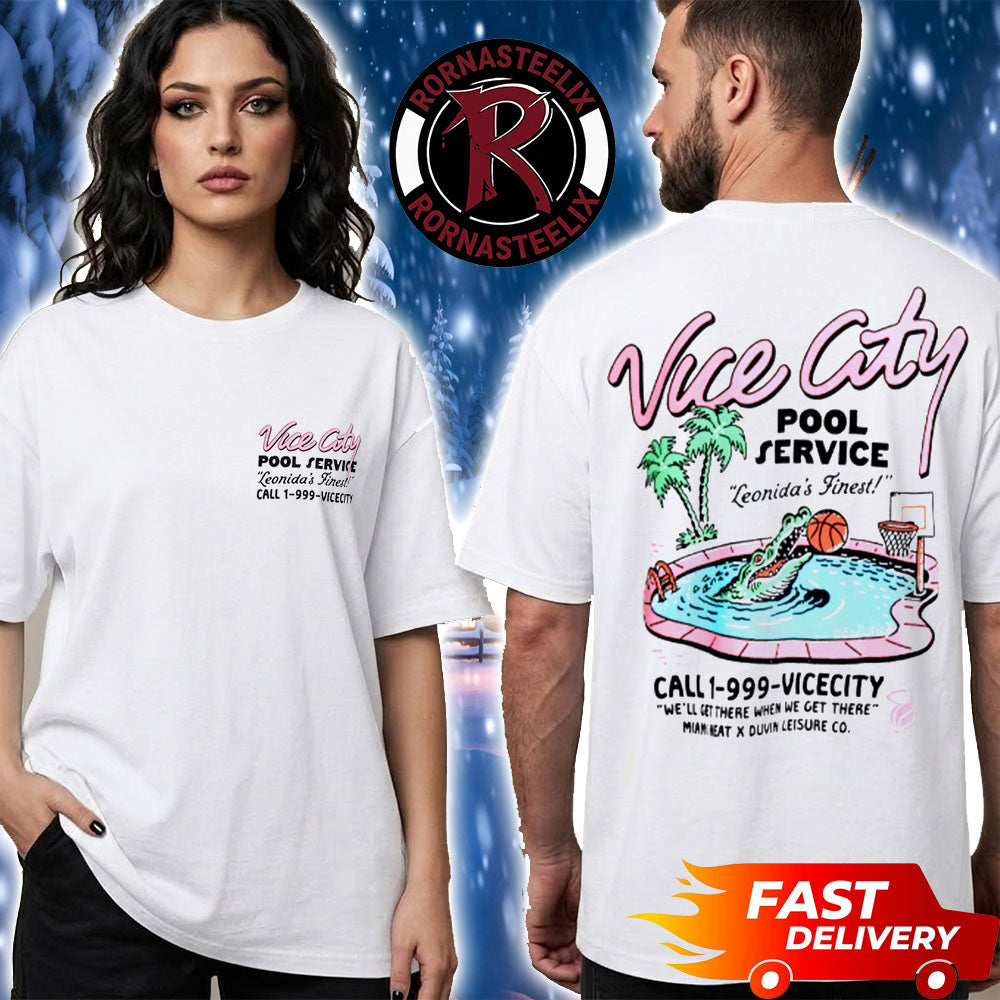 Miami Heat x Duvin Leisure GTA VI Vice City Pool Service Unisex T Shirt Two Sided