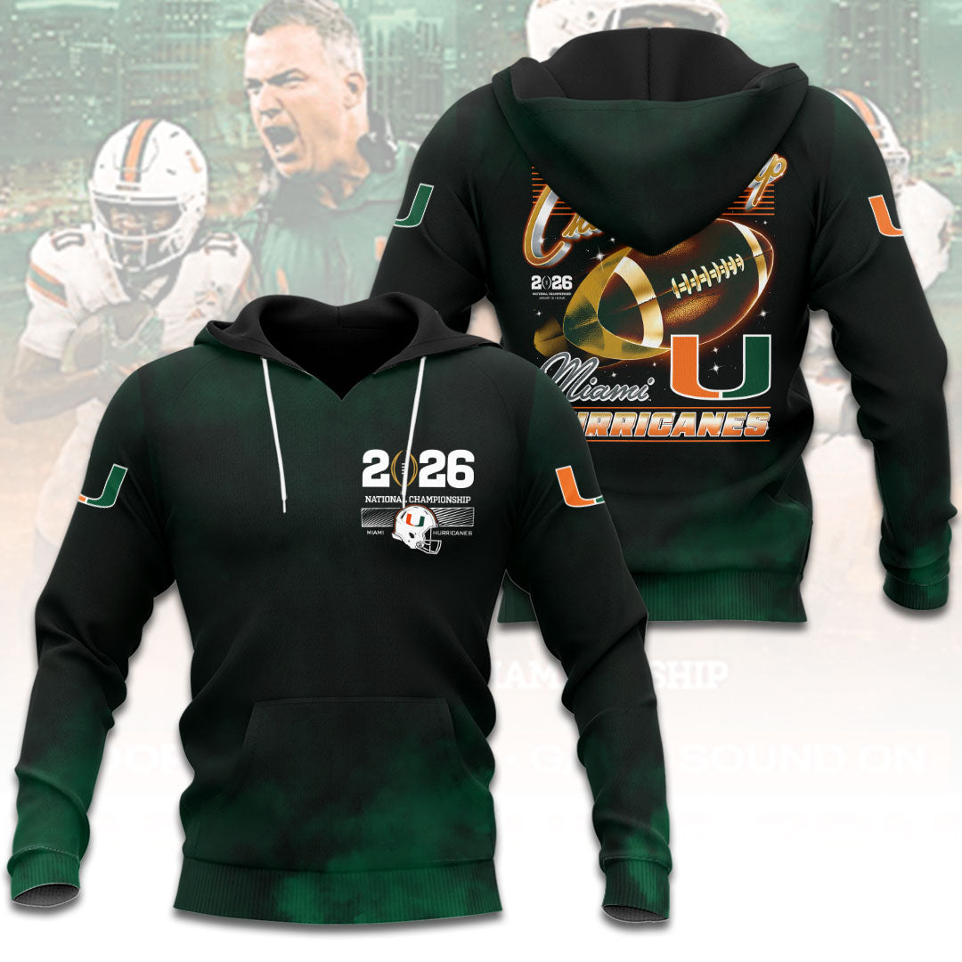 Miami Hurricanes Football 2026 National Championship 3D Apparel – HOATT15727