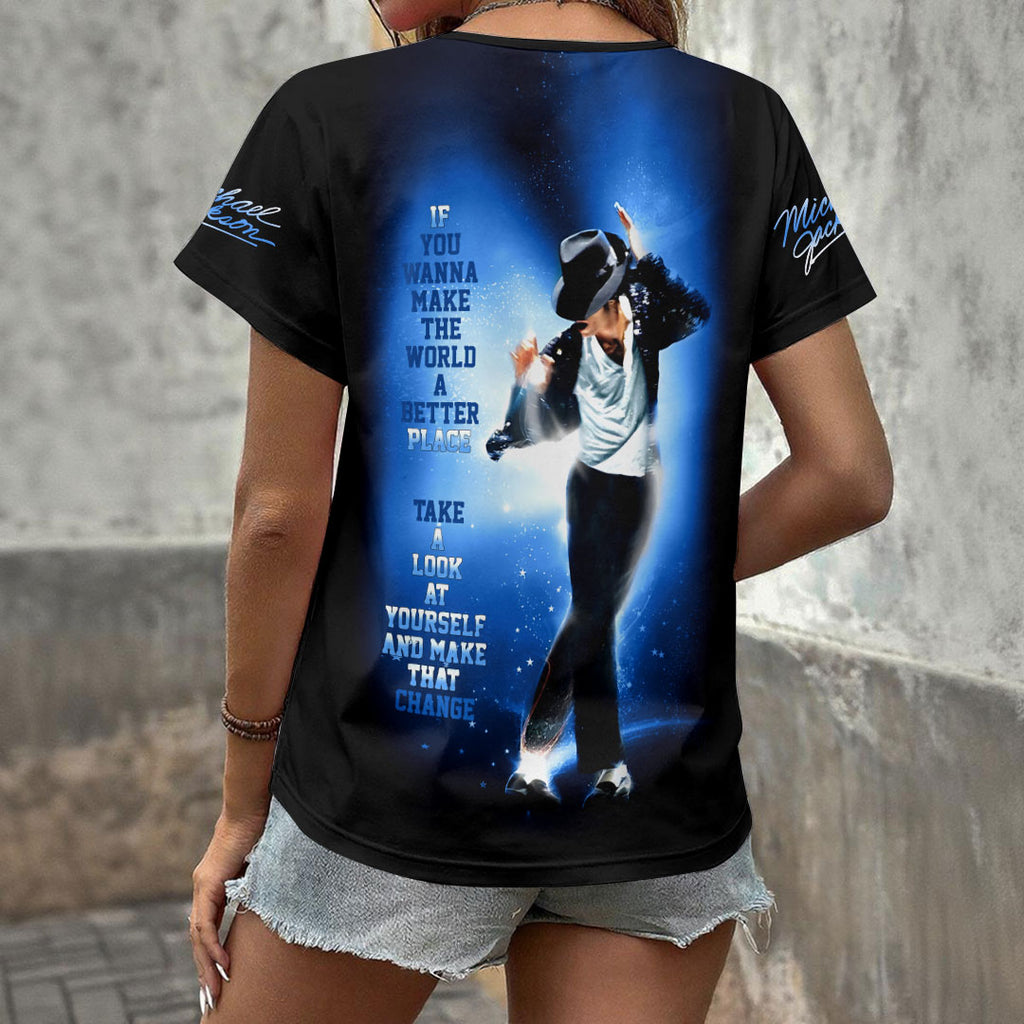 Michael Jackson 3D Women's V-Neck T-Shirt – HOATT17633