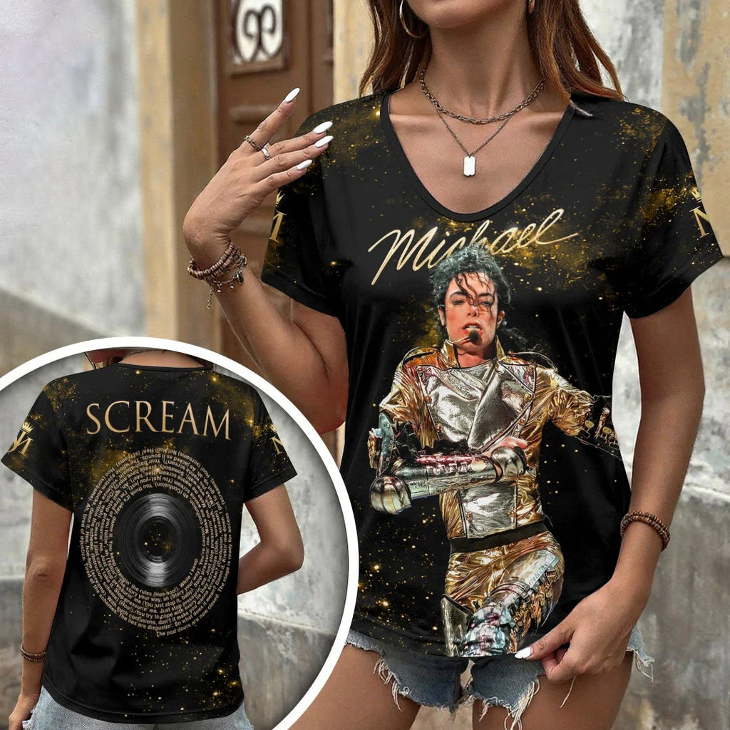 Michael Jackson 3D Women's V-Neck T-Shirt – HOATT20987