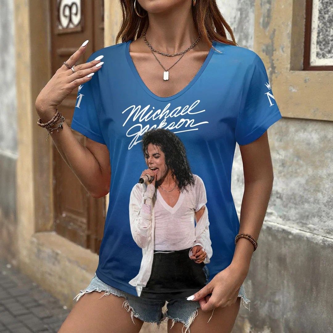 Michael Jackson 3D Women's V-Neck T-Shirt – HOATT20666