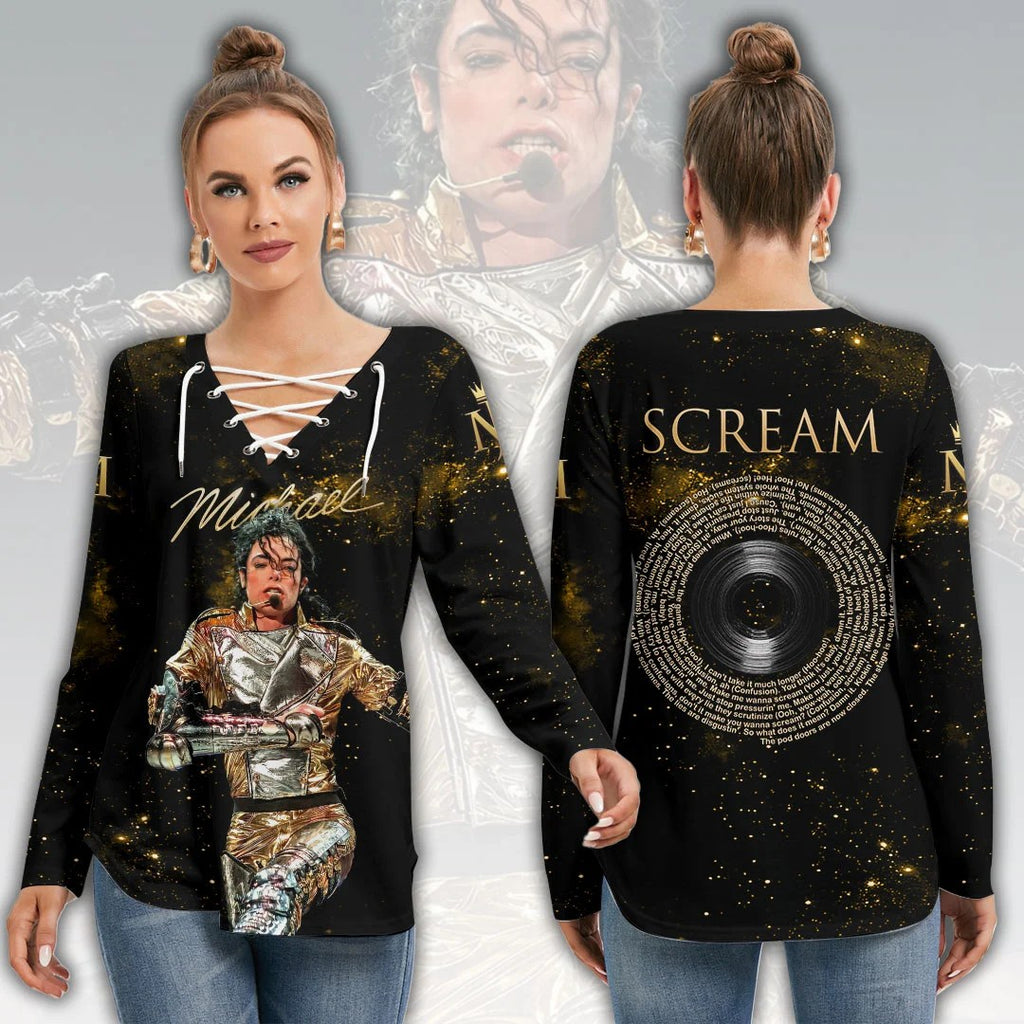 Michael Jackson Women's Long Sleeve Neckline Tie Sweatshirt – HOATT21285