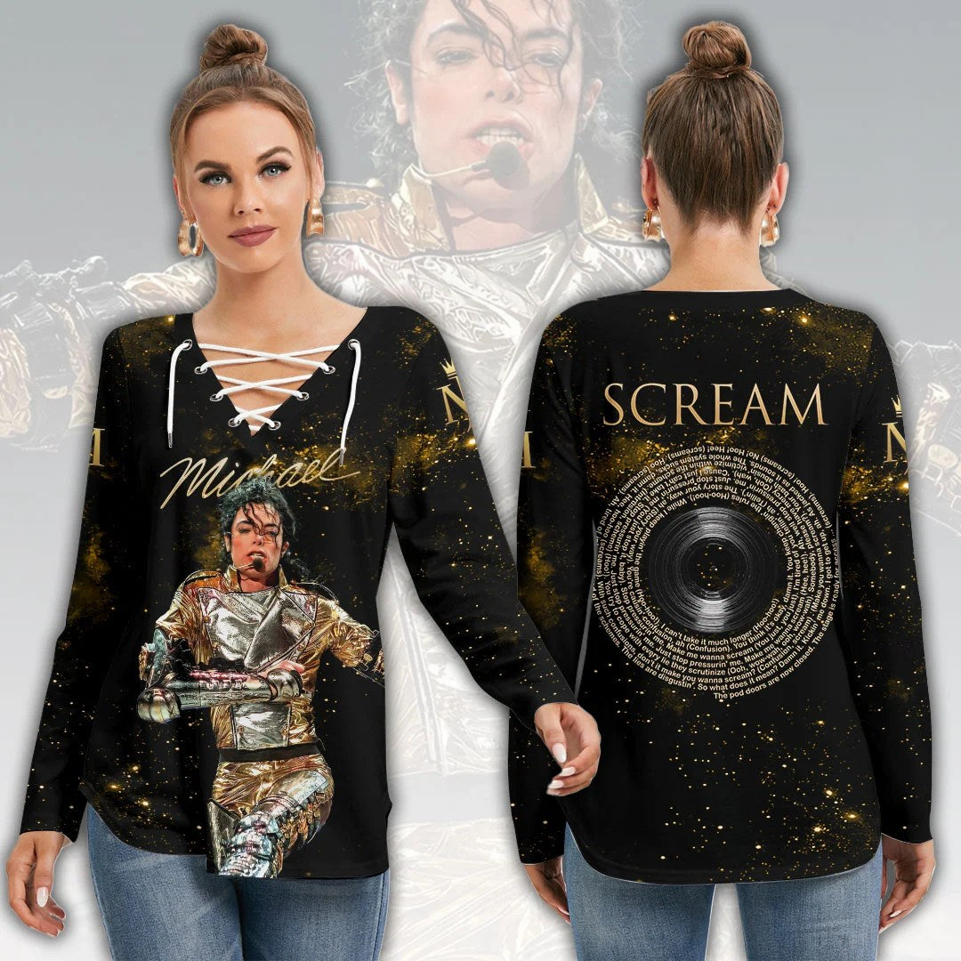Michael Jackson Women's Long Sleeve Neckline Tie Sweatshirt – HOATT21285