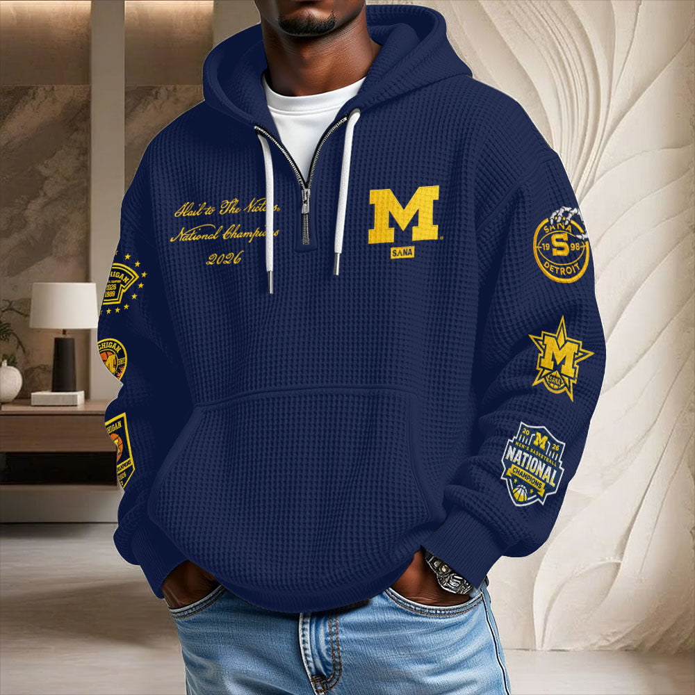 Michigan Wolverines 2026 NCAA Men's Basketball National Champs 3D Unisex Waffle Hoodie – TMTHU5365