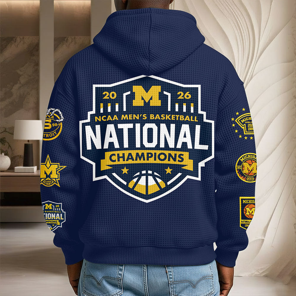 Michigan Wolverines 2026 NCAA Men's Basketball National Champs 3D Unisex Waffle Hoodie – TMTHU5365