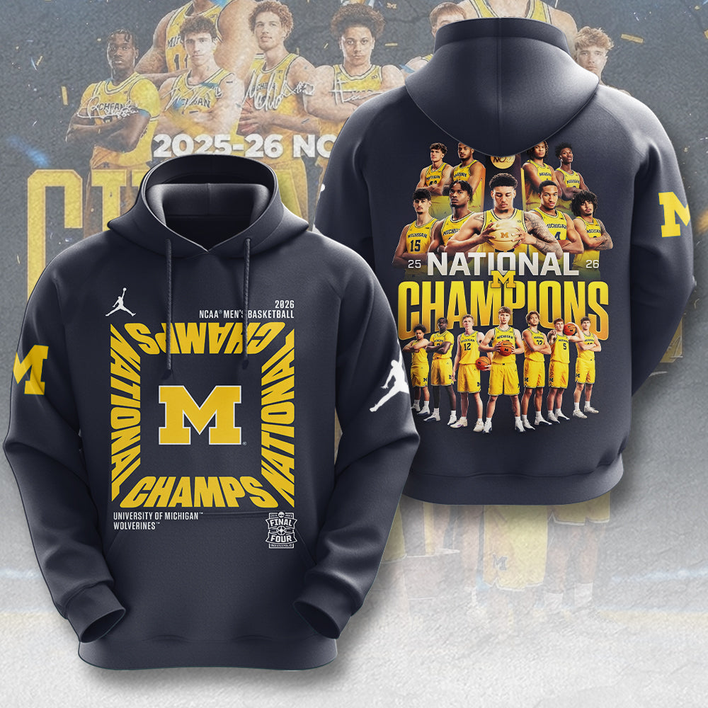 Michigan Wolverines 2026 NCAA Men's Basketball National Champs 3D Apparel – TMTHU4964