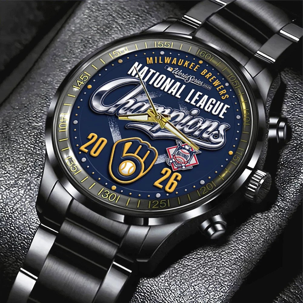 Milwaukee Brewers 2026 National League Champions Black Stainless Steel Watch – TMTHU10115