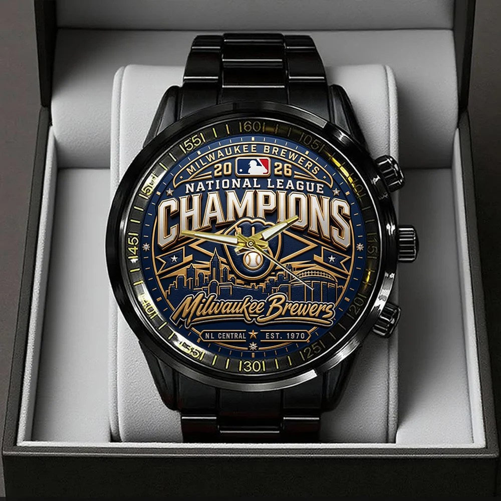 Milwaukee Brewers 2026 National League Champions Black Stainless Steel Watch – TMTHU10126