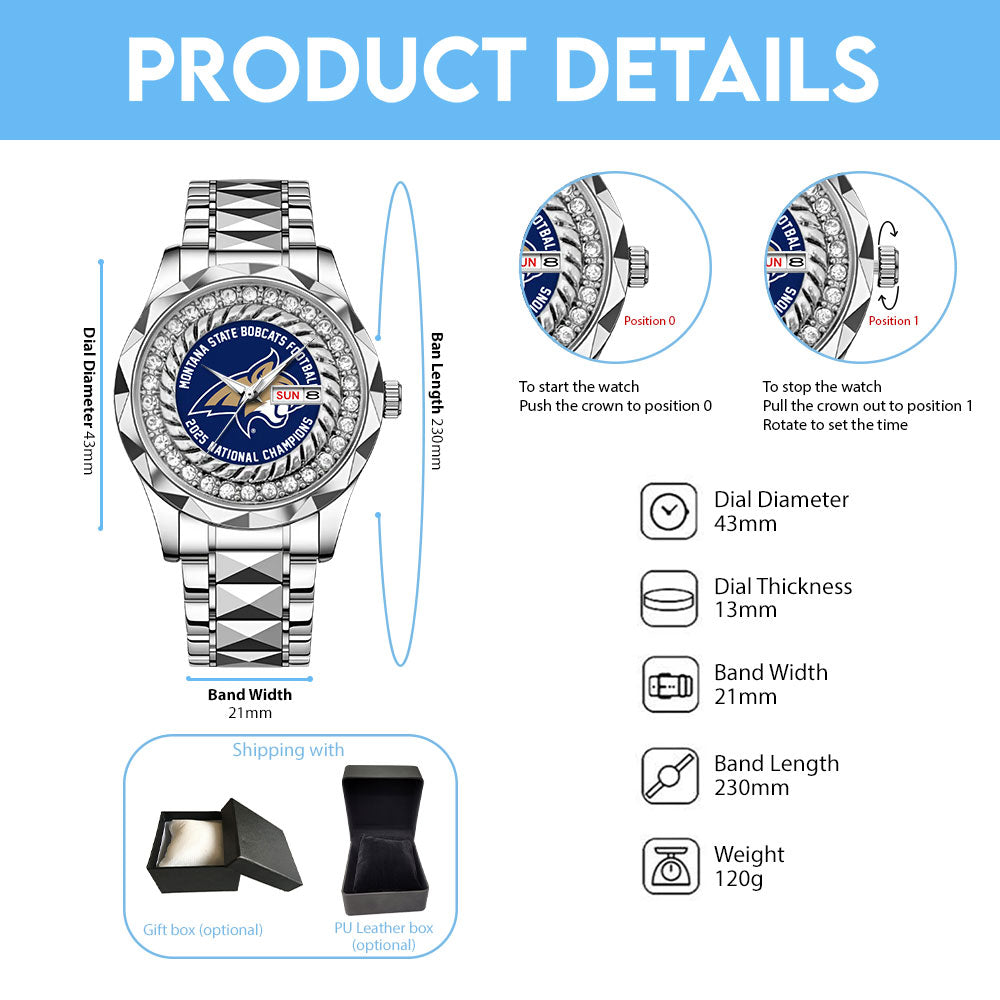 Montana State Bobcats Football 2025 National Champions Alloy Luxury Quartz Watch – MAITM14961