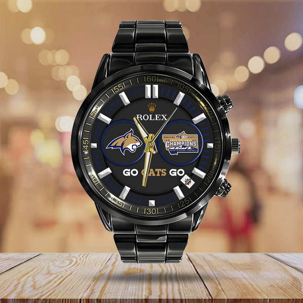 Montana State Bobcats Football 2025 National Champions Black Stainless Steel Watch – MAITM14755