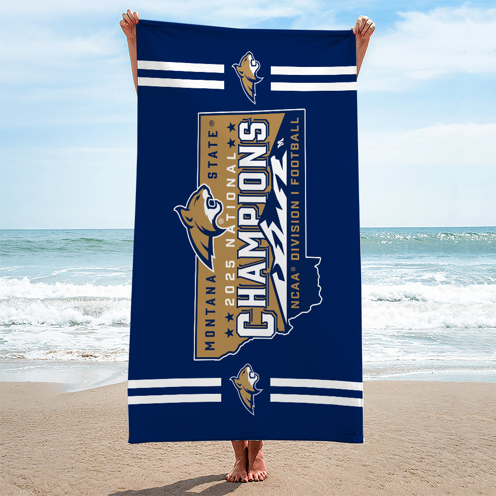 Montana State Bobcats Football 2025 National Champions Rectangle Beach Towel – MAITM14914