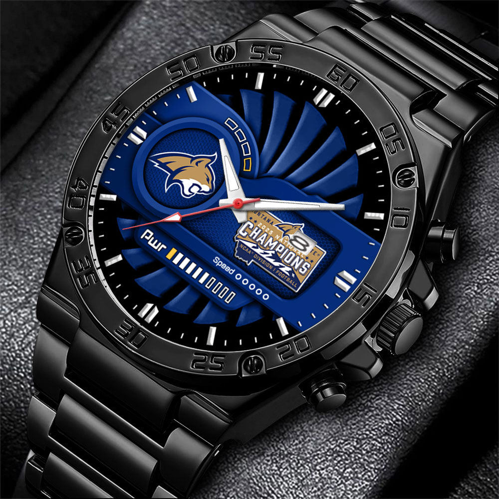 Montana State Bobcats Football 2025 National Champions Gentleman Stainless Steel Watch – MAITM14803