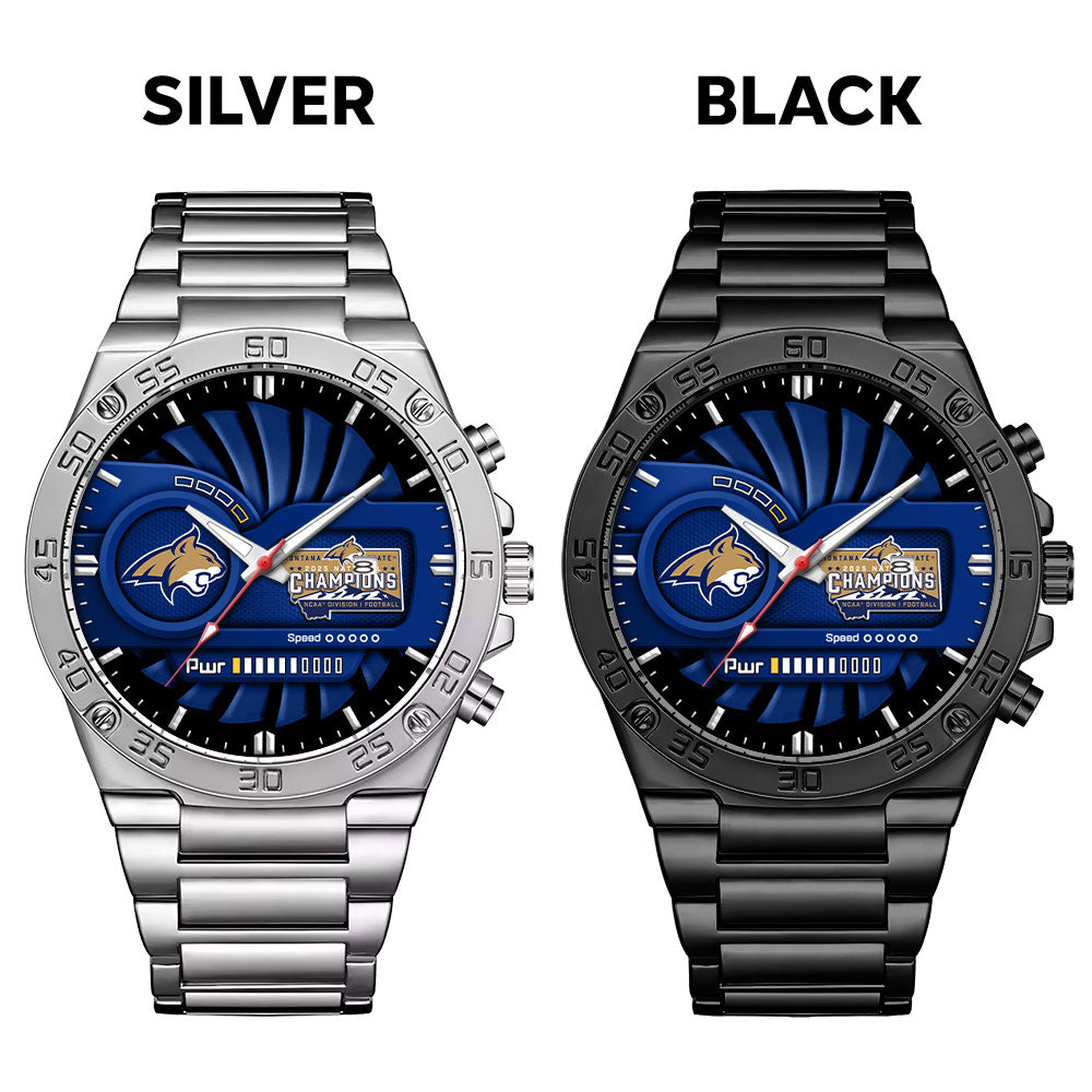 Montana State Bobcats Football 2025 National Champions Gentleman Stainless Steel Watch – MAITM14803
