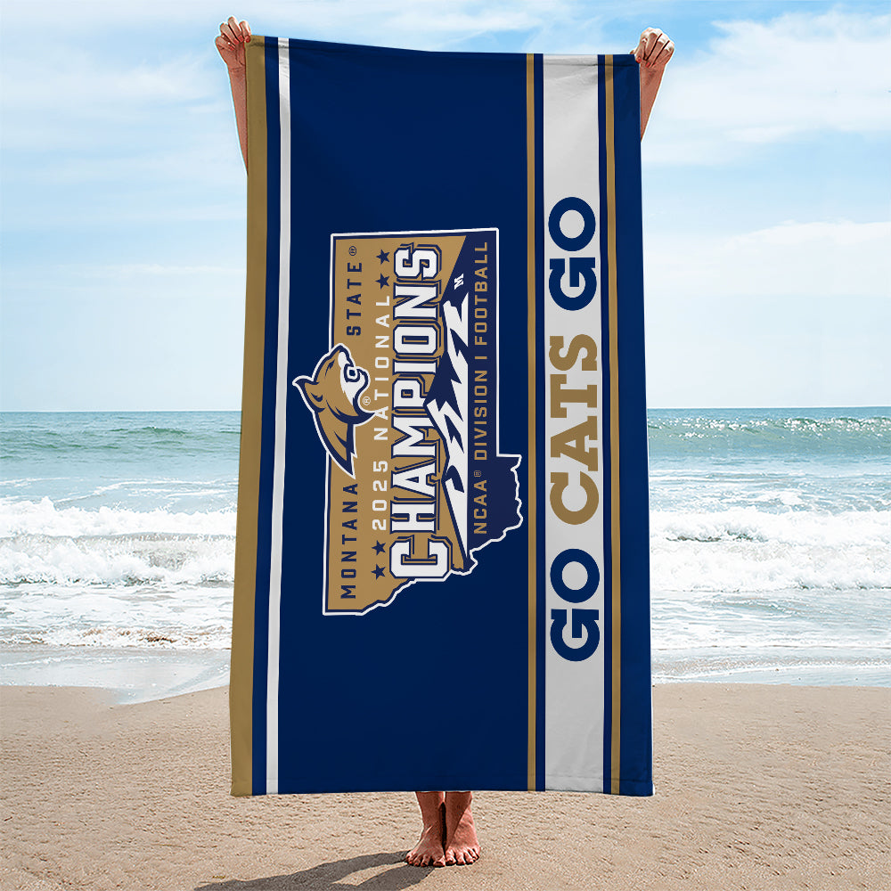Montana State Bobcats Football 2025 National Champions Rectangle Beach Towel – MAITM14647