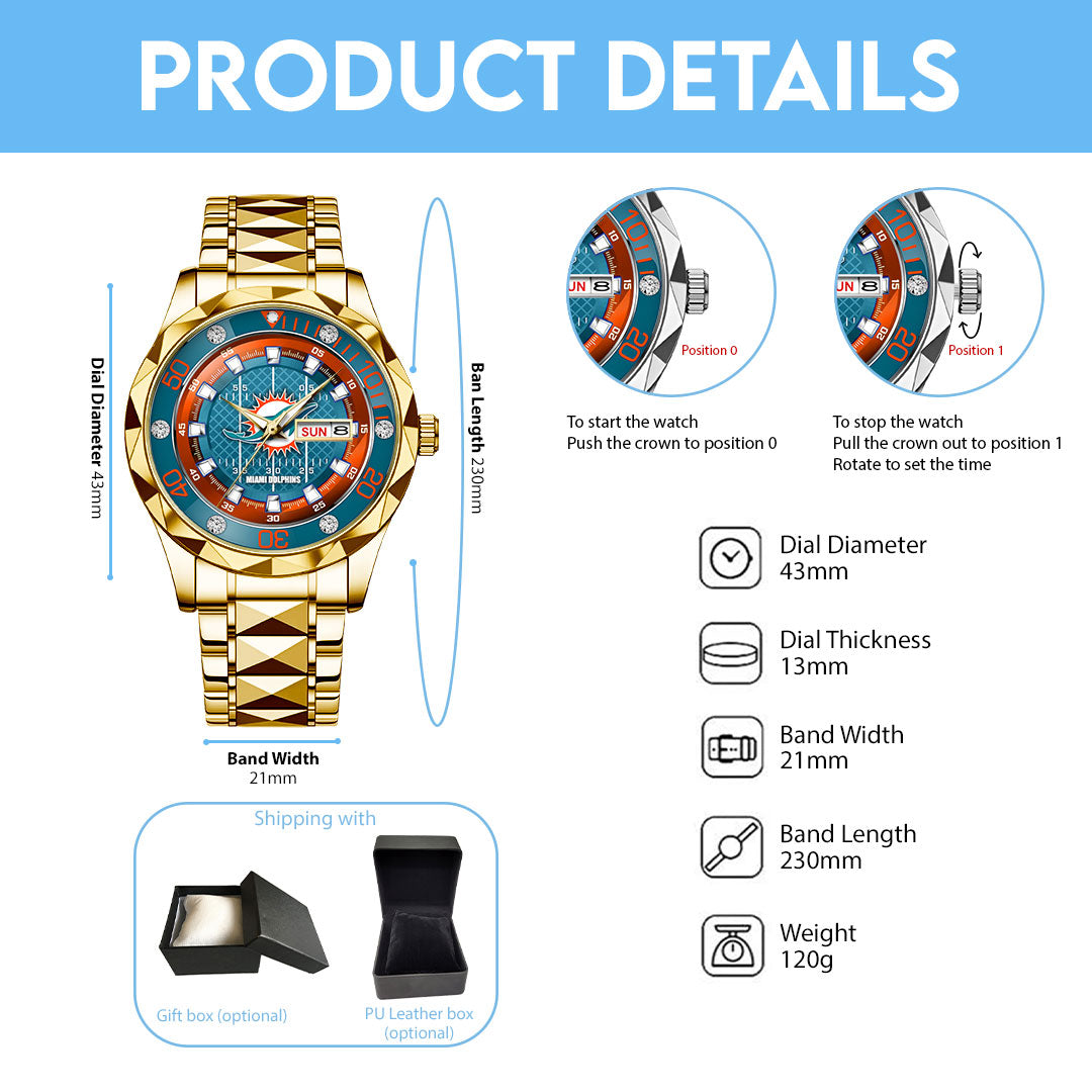 Miami Dolphins Alloy Luxury Quartz Watch – TMTHU910