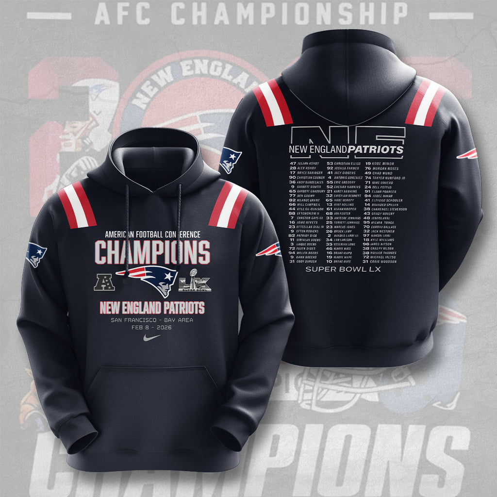 New England Patriots AFC Champions 2026 3D Apparel – NGHIAVT9531