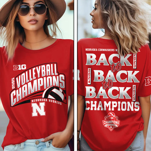 Nebraska Cornhuskers Women's Volleyball 2025 Big Ten Champions 3D Apparel – MAITM13874
