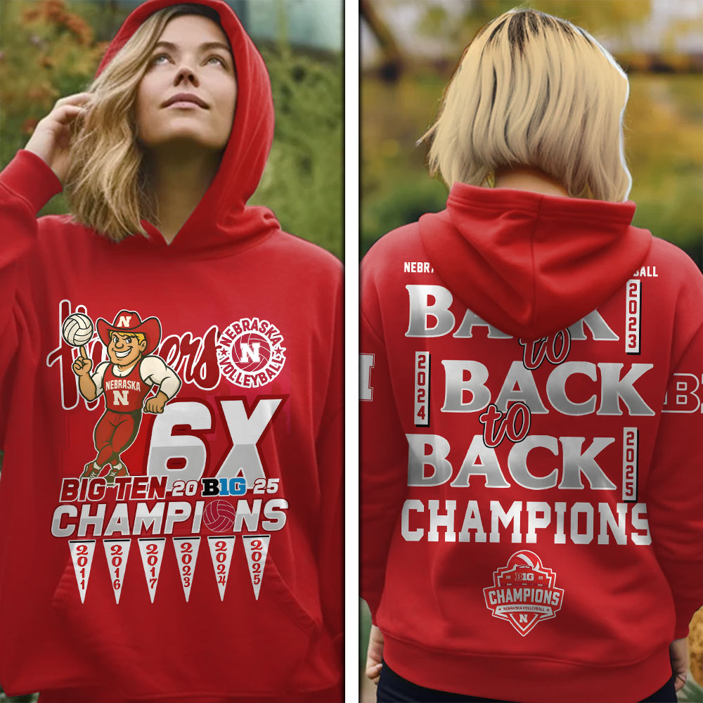 Nebraska Cornhuskers Women's Volleyball 2025 Big Ten Champions 3D Apparel – MAITM13875