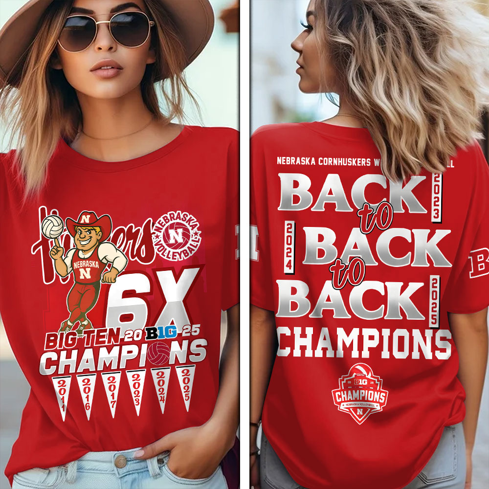 Nebraska Cornhuskers Women's Volleyball 2025 Big Ten Champions 3D Apparel – MAITM13875