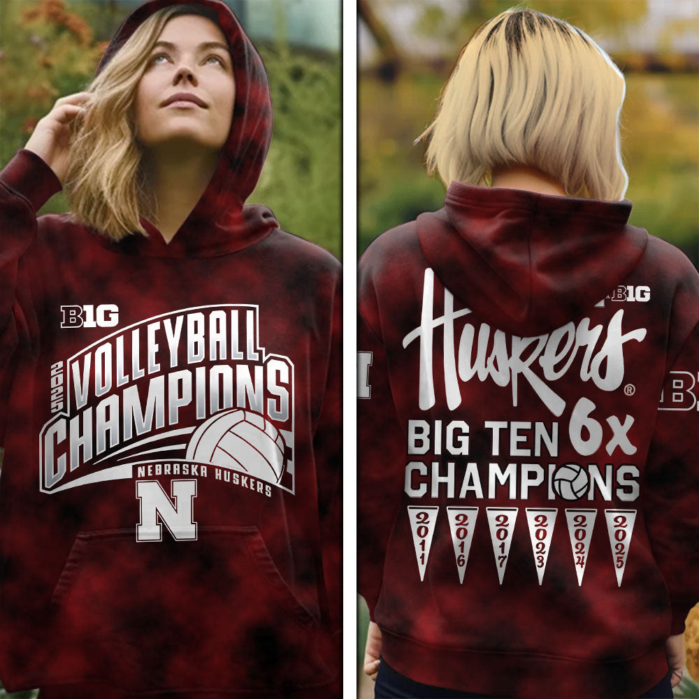 Nebraska Cornhuskers Women's Volleyball 2025 Big Ten Champions 3D Apparel – MAITM13881