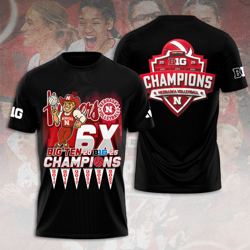 Nebraska Cornhuskers Women's Volleyball 2025 Big Ten Champions 3D Apparel – TANTN18945