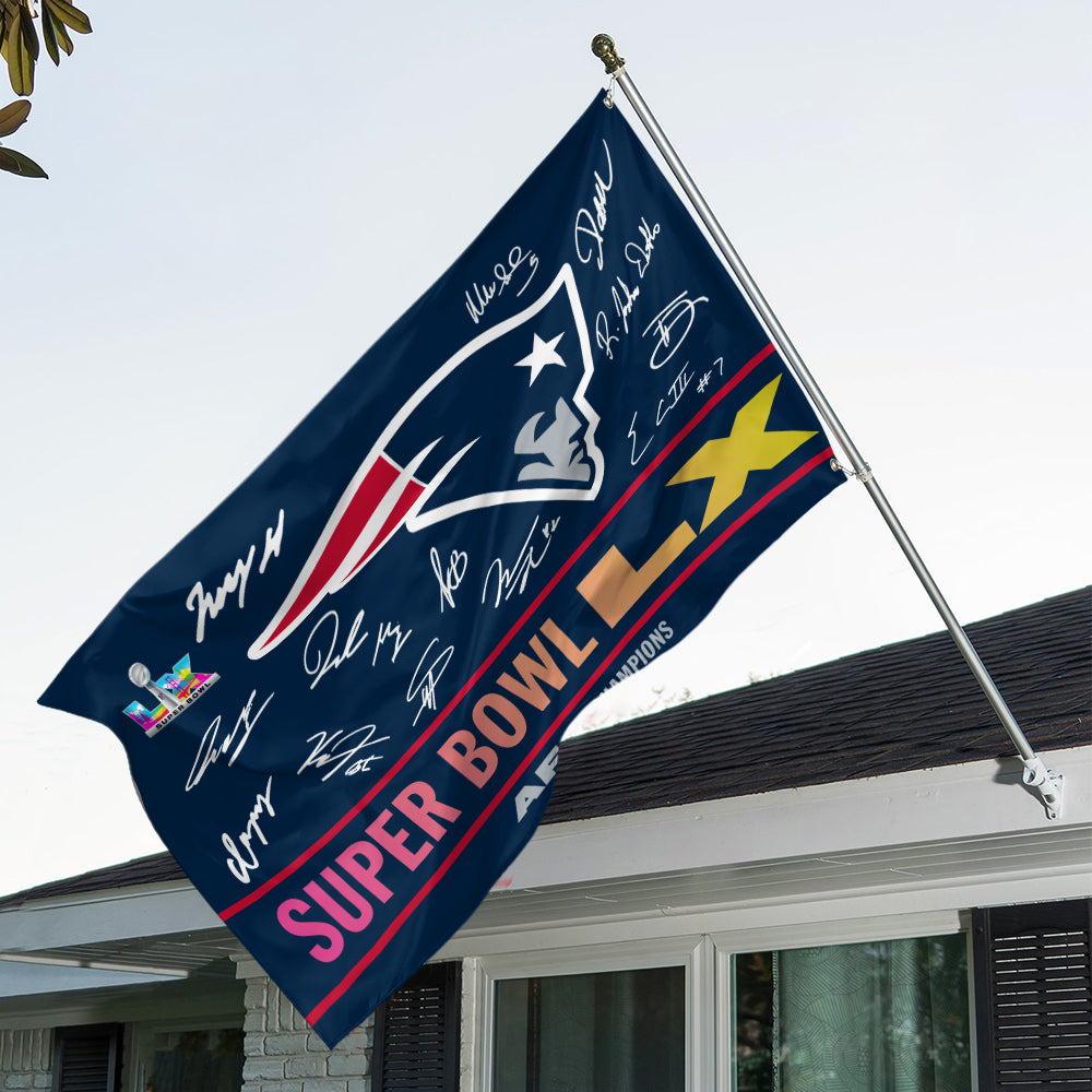 New England Patriots 2025 AFC Champions 3D Double-side House Flag – TMTHU3463