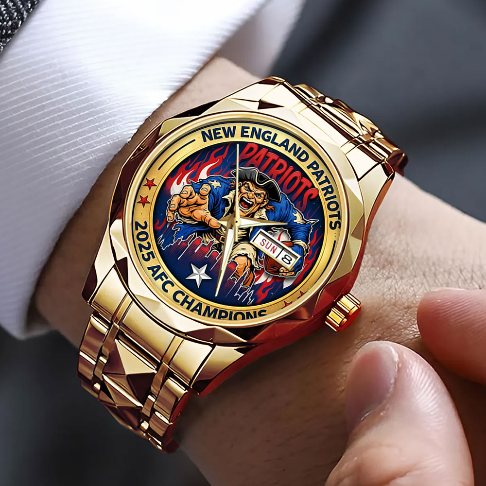 New England Patriots 2025 AFC Champions Alloy Luxury Quartz Watch – TMTHU3458