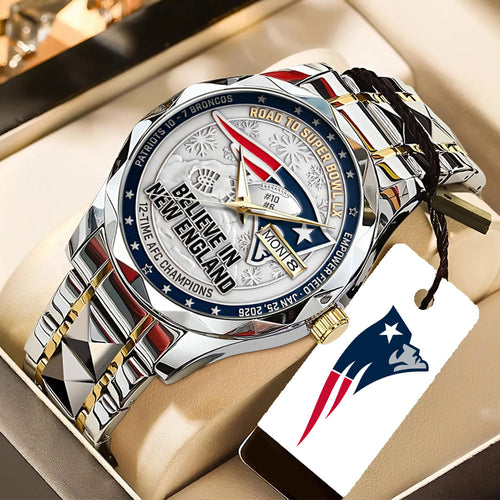 New England Patriots 2025 AFC Champions Alloy Luxury Quartz Watch – TANTN20684