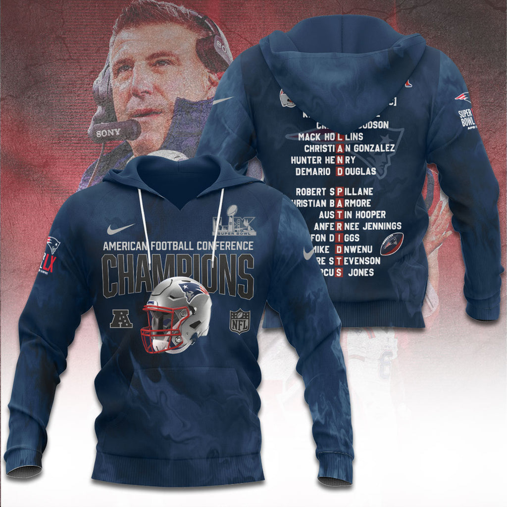 New England Patriots 2025 AFC Champions 3D Apparel – TANTN20624