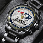 New England Patriots 2025 AFC Champions Black Stainless Steel Watch – TANTN20685