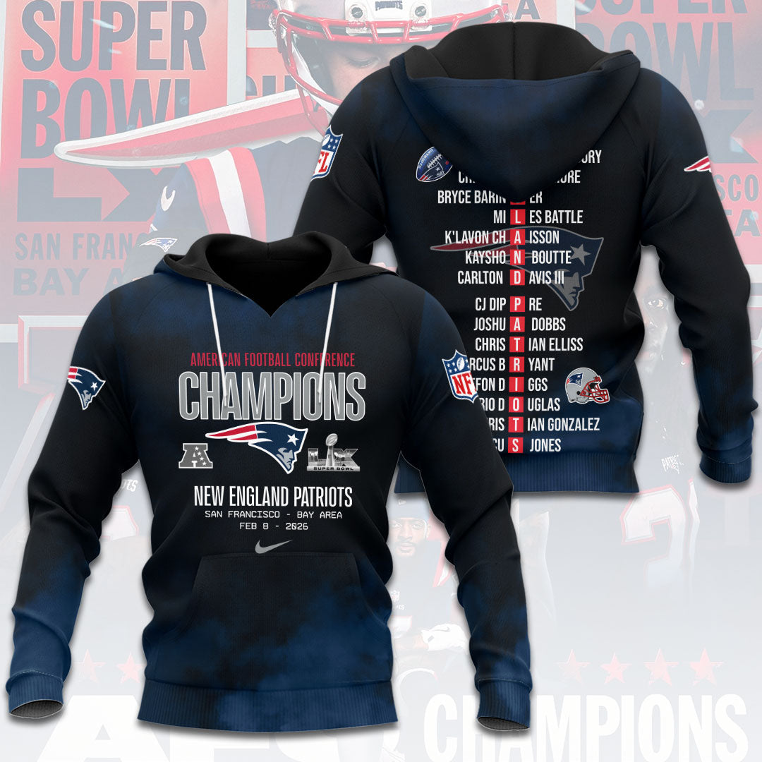 New England Patriots 2025 AFC Champions 3D Apparel – HOATT15895