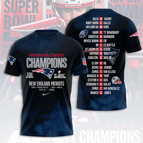 New England Patriots 2025 AFC Champions 3D Apparel – HOATT15895