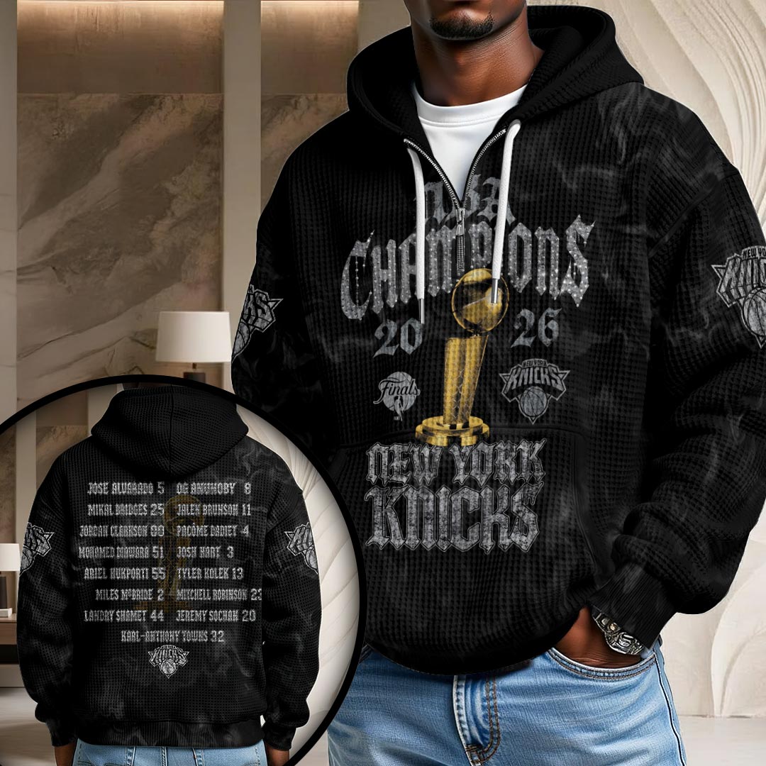 New York Knicks 2026 NBA Finals Champions 3D Unisex Waffle Hoodie – HOATT19243
