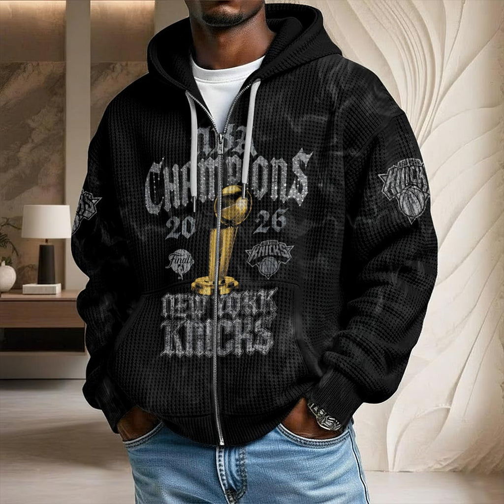 New York Knicks 2026 NBA Finals Champions 3D Unisex Waffle Hoodie – HOATT19243