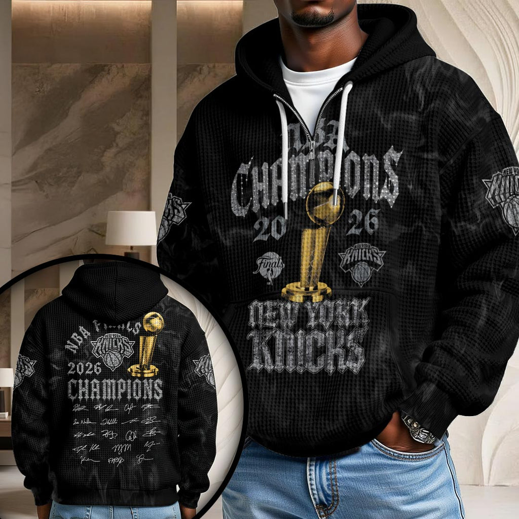 New York Knicks 2026 NBA Finals Champions 3D Unisex Waffle Hoodie – HOATT19264