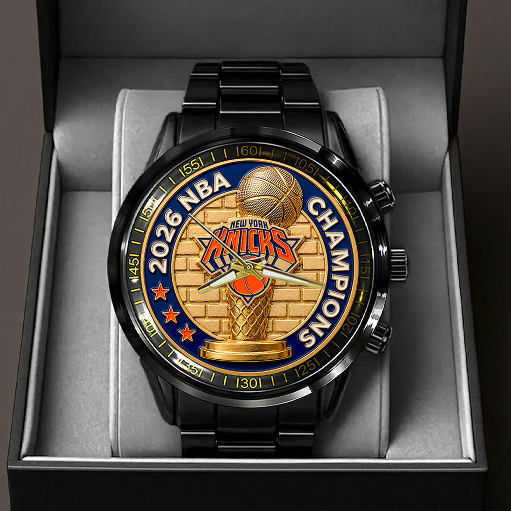 New York Knicks 2026 NBA Finals Champions Black Stainless Steel Watch – HOATT19064