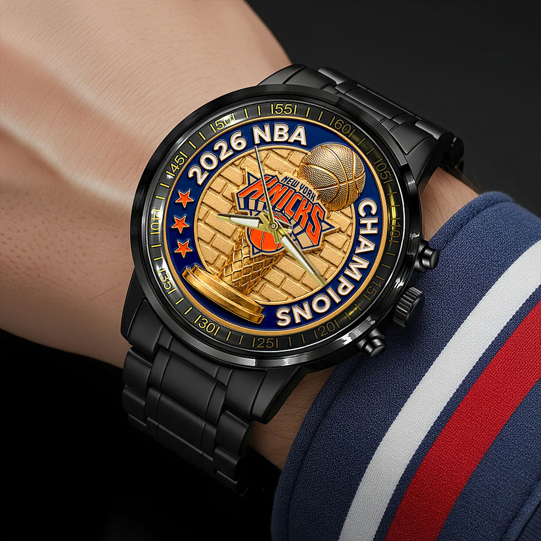 New York Knicks 2026 NBA Finals Champions Black Stainless Steel Watch – HOATT19064