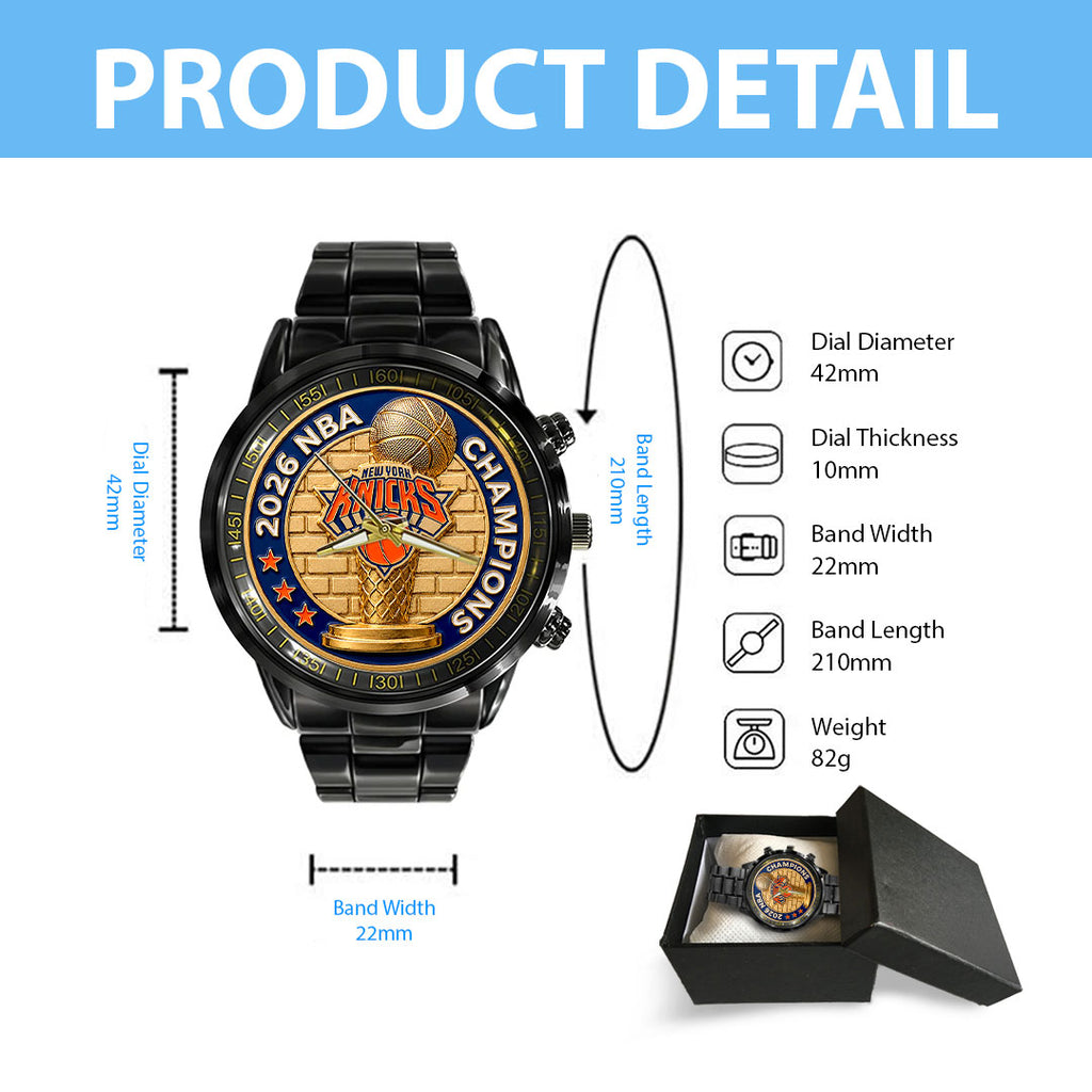New York Knicks 2026 NBA Finals Champions Black Stainless Steel Watch – HOATT19064