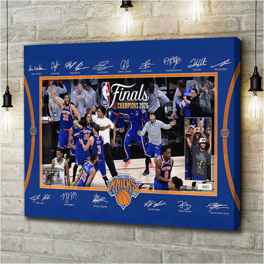 New York Knicks 2026 NBA Finals Champions Rectangle Canvas With Inner Frame – HOATT18771