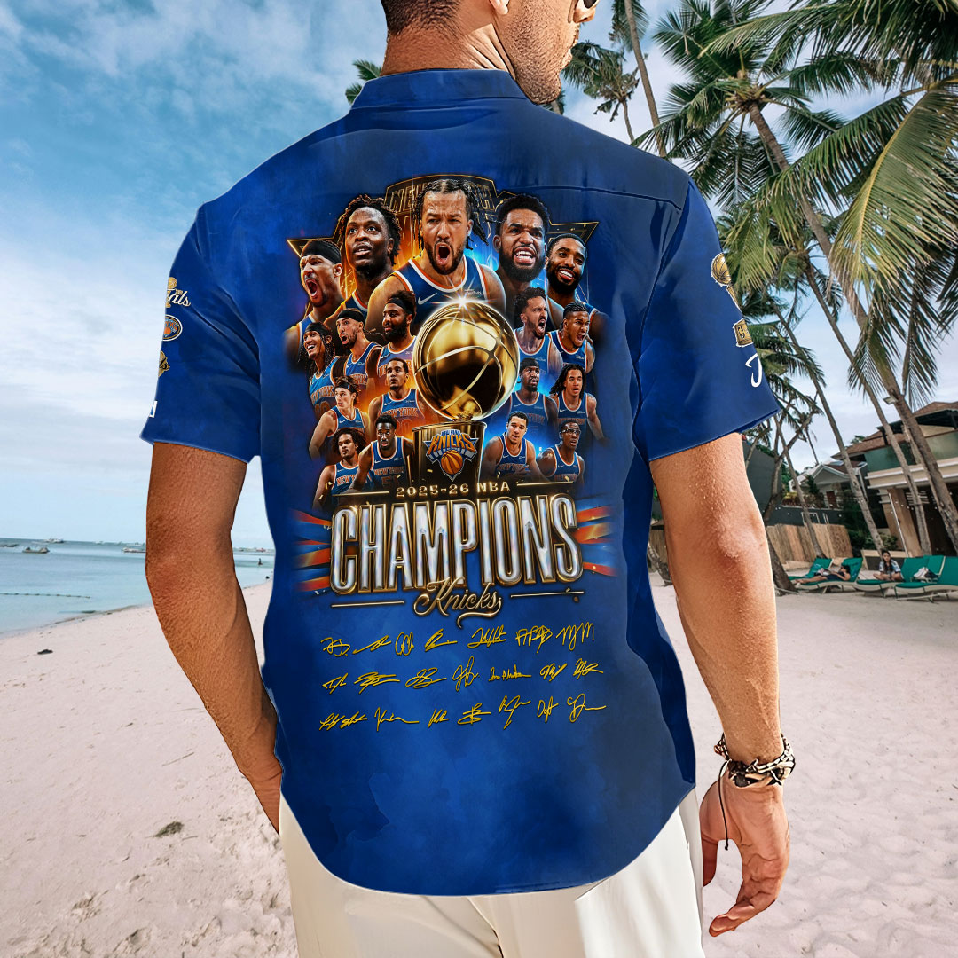 New York Knicks 2026 NBA Finals Champions Short Sleeve Button-Down Shirt – TMTHU7250
